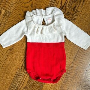 Sweater knit romper  0-3 months Red and Ivory ♥️